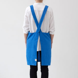 French Blue Washed Linen Crossback Apron 2 2