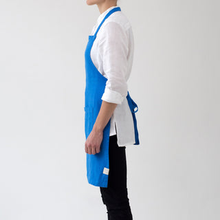 French Blue Washed Linen Apron Side View 3