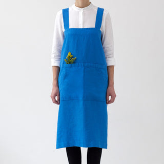 French Blue Washed Linen Pinafore Apron 1