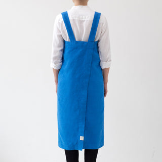 French Blue Washed Linen Pinafore Apron Back View 2