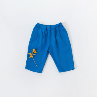 Kids French Blue Linen Stork Trousers 1