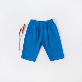 Kids French Blue Linen Stork Trousers 6