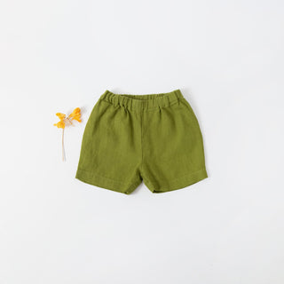 Kids Green Linen Owl Shorts 1