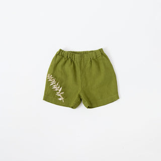 Kids Green Linen Owl Shorts 5