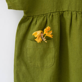 Kids Green Linen Partridge Dress 3