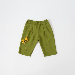 Kids Green Linen Stork Trousers 5