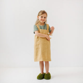 Honey Kids Washed Linen Pinafore Apron with Flower 