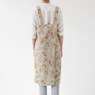 Back View Of Natural Leaves Washed Linen Pinafore Apron 3