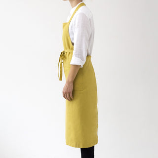 Lemon Curry Washed Linen Chef Apron Side View 3