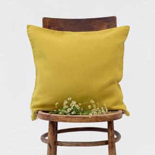 Lemon Curry Washed Linen Cushion Cover 1