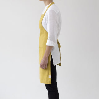 Lemon Curry Washed Linen Apron Side View 3