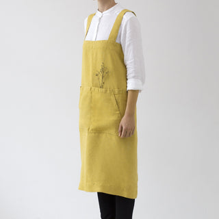 Lemon Curry Washed Linen Pinafore Apron Side View 3