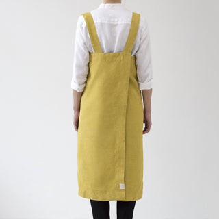 Lemon Curry Washed Linen Pinafore Apron Back View 2