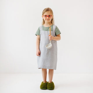 Light Grey Kids Washed Linen Pinafore Apron with Ladle 1