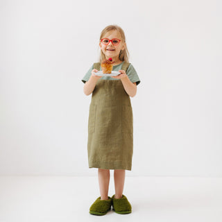 Martini Olive Kids Washed Linen Pinafore Apron with Cake 