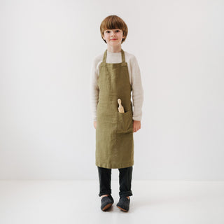 Martini Olive Kids Washed Linen Apron with Rolling Pin 
