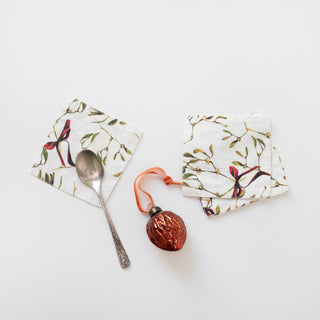 Christmas Mistletoe Linen Coasters Set of 4 1