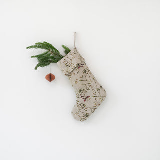 Mistletoe on Natural Linen Christmas Stocking 