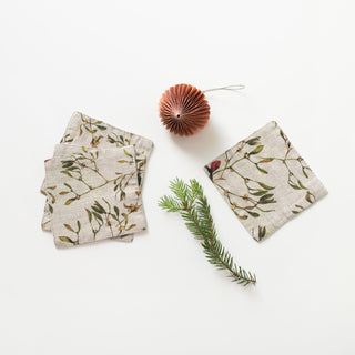 Christmas Mistletoe on Natural Linen Coasters Set of 4 1