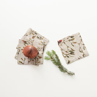 Mistletoe on Natural Linen Coasters Set of 4 2