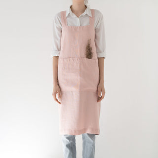 Misty Rose Washed Linen Pinafore Apron 