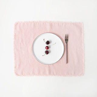 Misty Rose Linen Washed Placemat With Fringes 