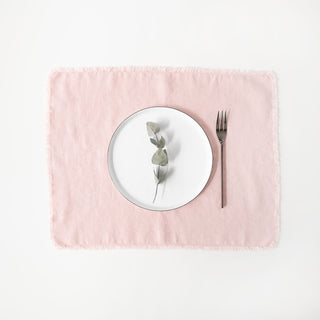 Misty Rose Linen Washed Placemat With Fringes 2
