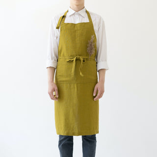 Moss Green Washed Linen Chef Apron 