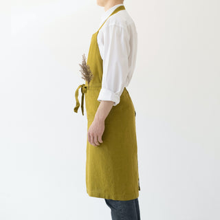 Moss Green Washed Linen Chef Apron 3