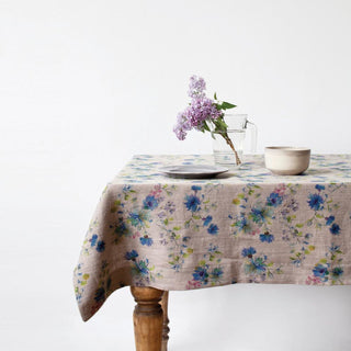 Flowers on Natural Washed Linen Tablecloth 