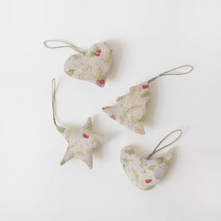 Christmas Tree Decorations in Christmas Print on Natural Set of 4 Other Side 