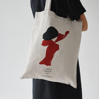 Natural Linen Tote Bag with Silhouette Print 1