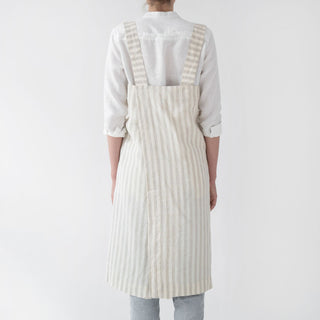 Back View Of Light Bright Natural Stripe Linen Pinafore Apron 3