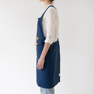 Navy Washed Linen Crossback Apron 3