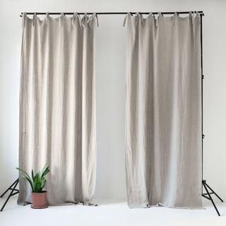 Natural Linen Night Time Tie Top Curtain Set of 2 1