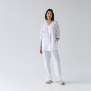 Optical White Color Linen Primrose Loungewear Set for Women 1