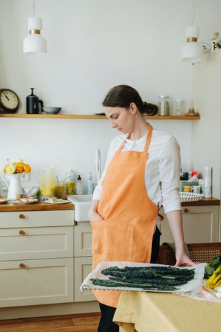 Tangerine Washed Linen Apron 5