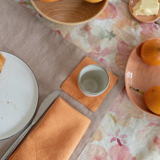 Set of 4 Tangerine Washed Linen Coasters 