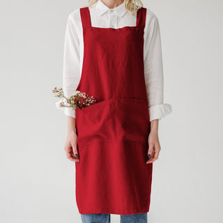 Red Pear Washed Linen Crossback Apron 