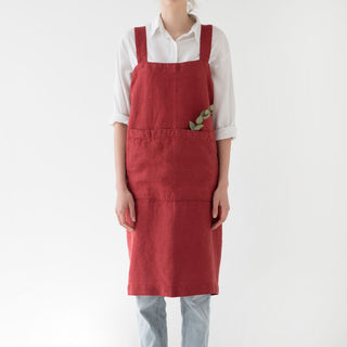 Red Pear Washed Linen Pinafore Apron 1