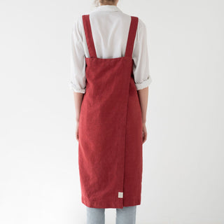 Red Pear Washed Linen Pinafore Apron 2