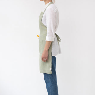 Sage Linen Daily Apron Side View 2