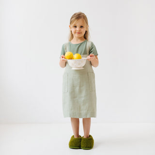 Sage Kids Washed Linen Pinafore Apron with Lemons 