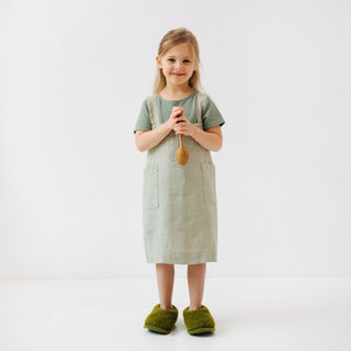 Sage Kids Washed Linen Pinafore Apron with Spoon 