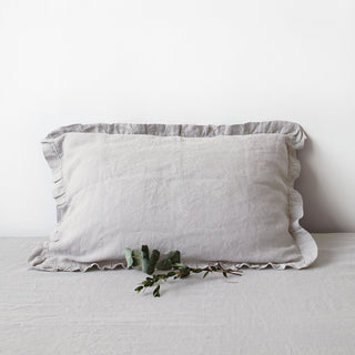 Silver Frilled Washed Linen Pillow Case 