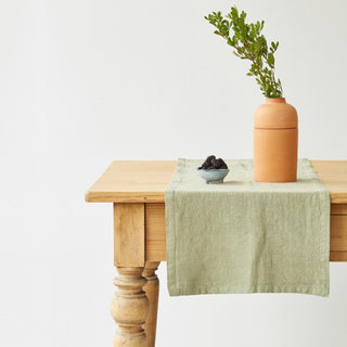 Sage Washed Linen Table Runner 