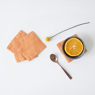 Set of 4 Tangerine Washed Linen Coasters 