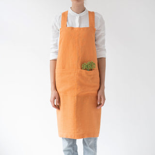 Tangerine Washed Linen Crossback Apron 