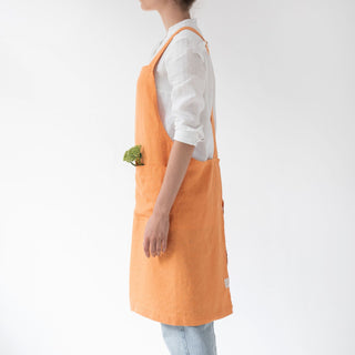 Tangerine Washed Linen Crossback Apron 3