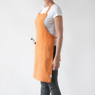 Tangerine Washed Linen Apron 4